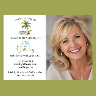 Beach Palm Tree 50th Birthday Photo Invitation