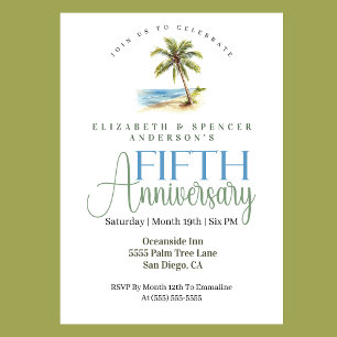 Beach Palm Tree 5th Wedding Anniversary Invitation