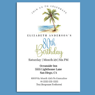 Beach Palm Tree 80th Birthday Invitation