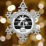 Beach Palm Tree Bachelor Party Groomsmen Snowflake Pewter Christmas Ornament<br><div class="desc">Cool black palm trees on a stylish custom bachelor party or groomsmen Christmas ornament. Customise these cool favours for your destination wedding. They are perfect for the whole bridal party to bring to an island getaway rehearsal dinner or for a maid of honour or best man.</div>
