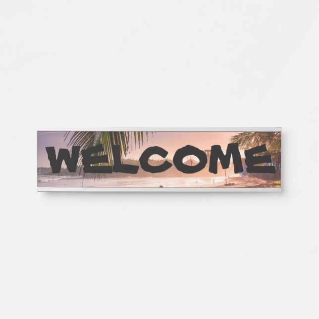 Beach Palm Tree Calm Sunset Door Sign (Front)