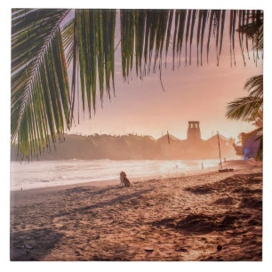 Beach Palm Tree Calm Sunset Tile