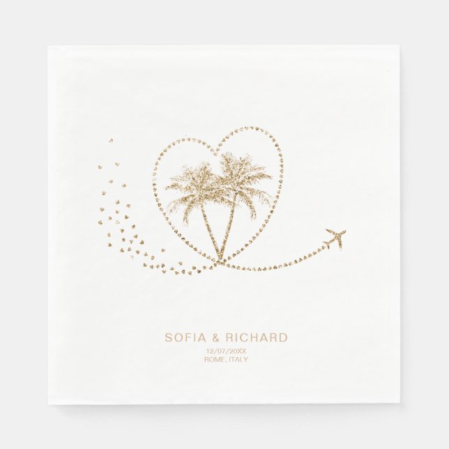 Beach Palm Tree Gold Tropical Destination Wedding Napkin (Front)