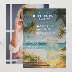 Beach Palm Tree Mason Jar Retirement Party Photo Invitation