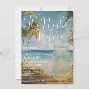 Beach Palm Tree Mason Jar Wedding Rehearsal Dinner Invitation