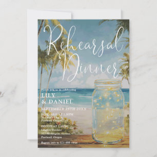 Beach Palm Tree Mason Jar Wedding Rehearsal Dinner Invitation