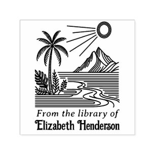 Beach Palm Tree Mountain SQ Library Book Name Self-inking Stamp