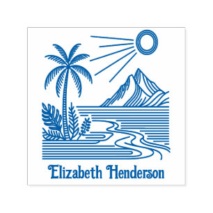 Beach Palm Tree Mountain with Optional Name Self-inking Stamp