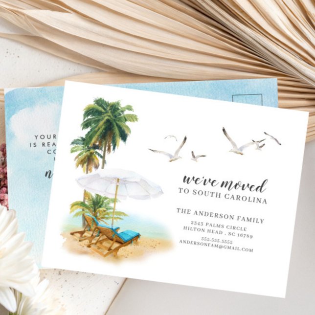 Beach Palm Tree Moving Announcement Postcard (Creator Uploaded)