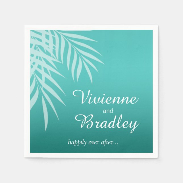 Beach Palm Tree Silhouette Cocktail | aqua Napkin (Front)