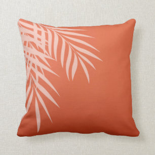 Beach Palm Tree Silhouette   coral Cushion