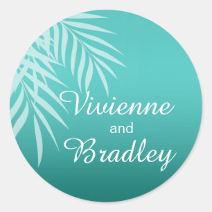 Beach Palm Tree Silhouette Favour   aqua Classic Round Sticker