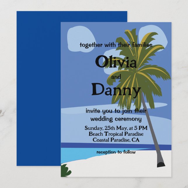 Beach Palm Tree Summer Tropical Beach Wedding Invitation (Front/Back)