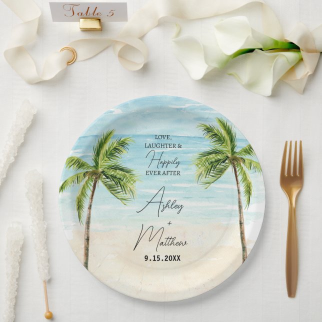Beach Palm Tree Wedding Bridal Shower Plates (Wedding)