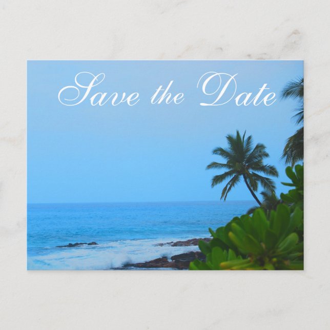 Beach Palm Tree Wedding Save the Date Announcement Postcard (Front)