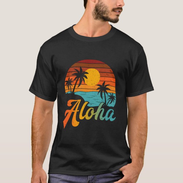 Beach Palm Trees Aloha Hawaii Family Vacation T-Shirt (Front)