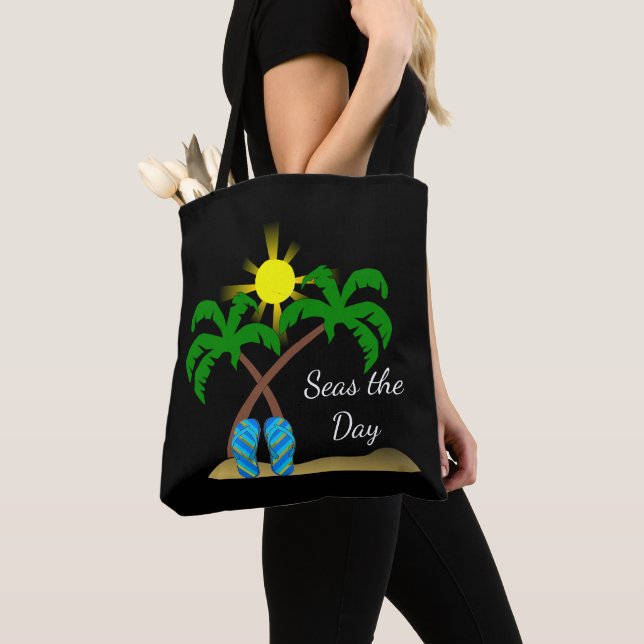 Beach Palm Trees and Flip-Flops Tote Bag (Close Up)