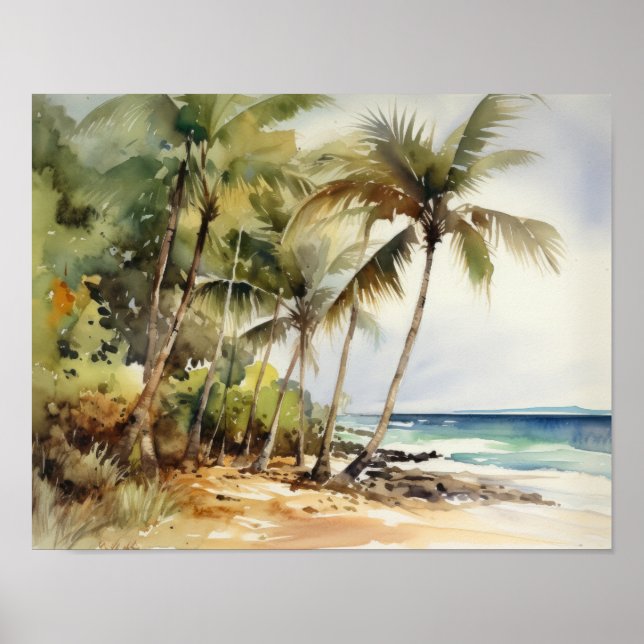 Beach Palm Trees Art Print Travel Poster (Front)
