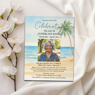 Beach Palm Trees Celebration Of Life Photo Invitation