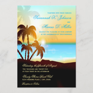 Beach Palm Trees Destination Wedding Invitations