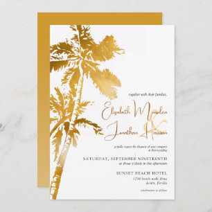 Beach Palm Trees Gold Tropical Destination Invitation