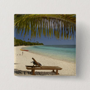 Beach, palm trees & lounger 15 cm square badge