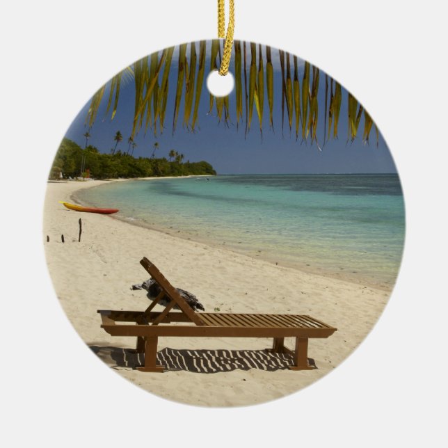 Beach, palm trees & lounger ceramic tree decoration (Front)