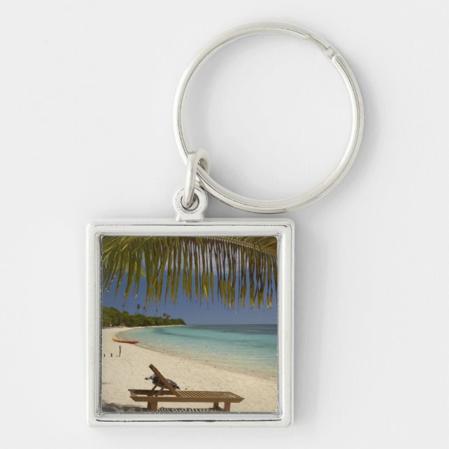 Beach, palm trees & lounger key ring (Front)