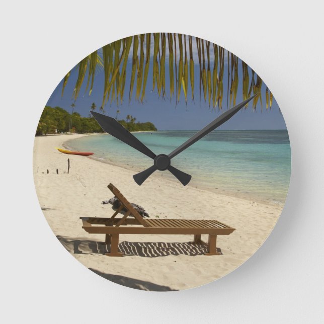 Beach, palm trees & lounger round clock (Front)