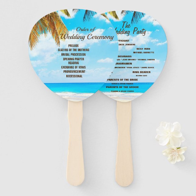 Beach, Palm Trees Ocean Destination Wedding Hand Fan (Front and Back)