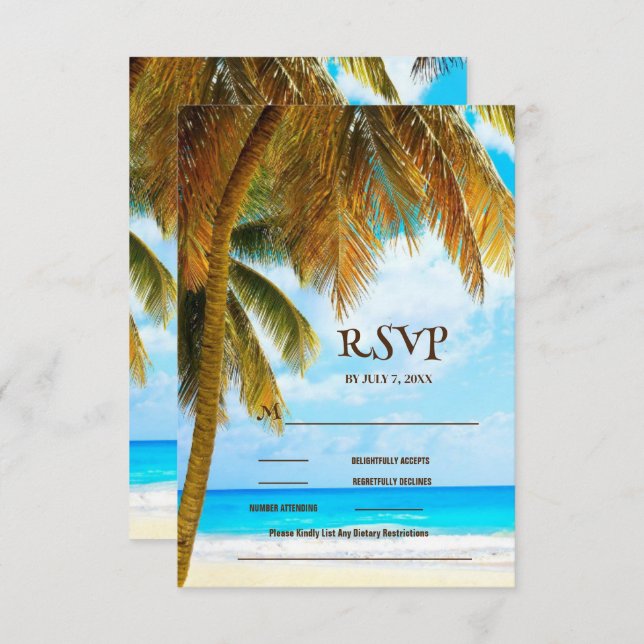 Beach Palm Trees Ocean Destination Wedding RSVP Card (Front/Back)
