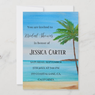 Beach Palm Trees Ocean Tropical Bridal Shower  Invitation
