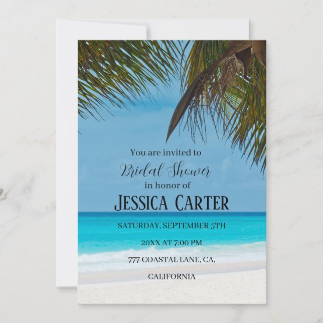 Beach Palm Trees Ocean Tropical Bridal Shower  Invitation (Front)