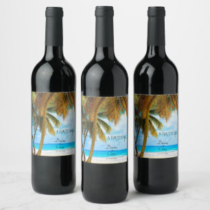 Beach, Palm Trees, Ocean Wedding Wine Label