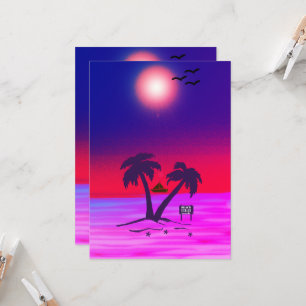 Beach Palm Trees Purple Red  Invitation