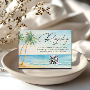 Beach Palm Trees QR Code Wedding Gift Registry Enclosure Card