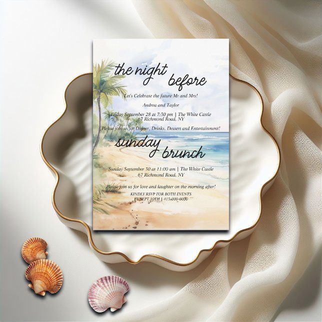 Beach Palm Trees Rehearsal Dinner & Sunday Brunch Invitation (Creator Uploaded)