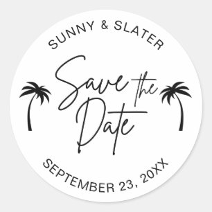 Beach Palm Trees Save the Date Classic Round Sticker