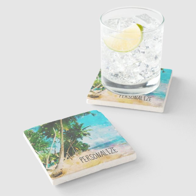 Beach Palm Trees Stone Coaster (Side)