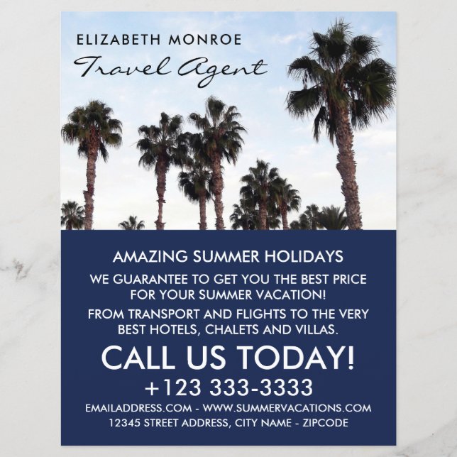 Beach Palm Trees, Travel Agent Advertising Flyer (Front)