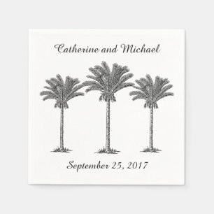 Beach Palm Trees Tropical Black White Wedding Napkin