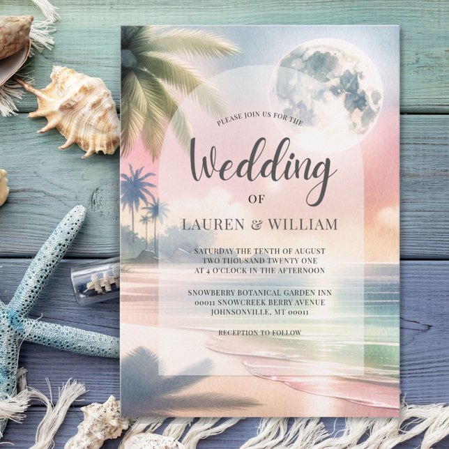Beach Palm Trees Tropical Watercolor Wedding Invitation (Creator Uploaded)
