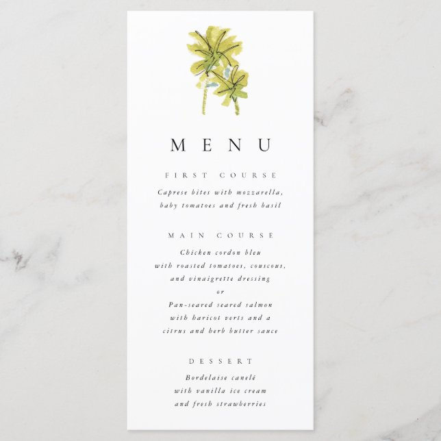 Beach Palm Trees Tropical Watercolor Wedding Menu (Front)