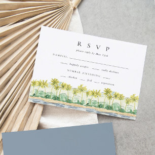 Beach Palm Trees Tropical Watercolor Wedding RSVP Card