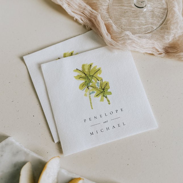 Beach Palm Trees Tropical Wedding Napkins (Palm trees tropical wedding paper napkins.)