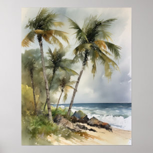 Beach Palm Trees Watercolor Art Print Poster