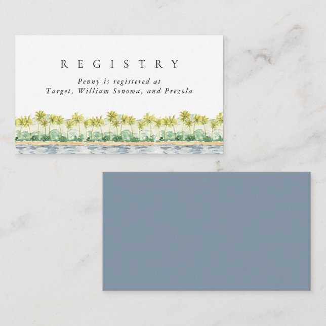 Beach Palm Trees Watercolor Bridal Registry Enclosure Card (Front/Back)