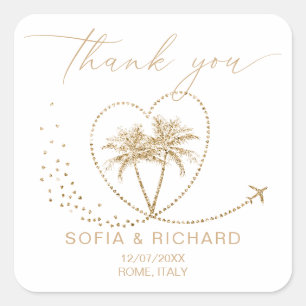 Beach Palm Wedding Destination Thank You Square Sticker