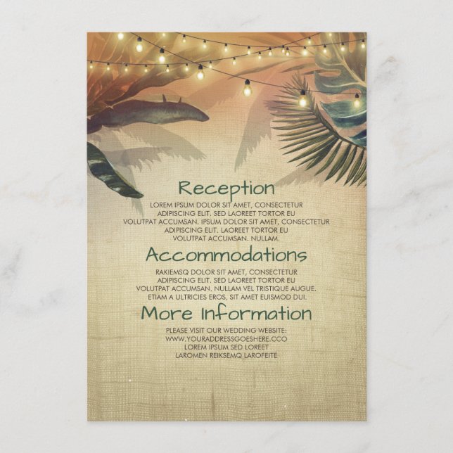 Beach Palms and Lights Wedding Information Guest Enclosure Card (Front)