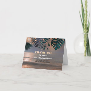 Beach Palms and String Lights Tropical Thank You Card